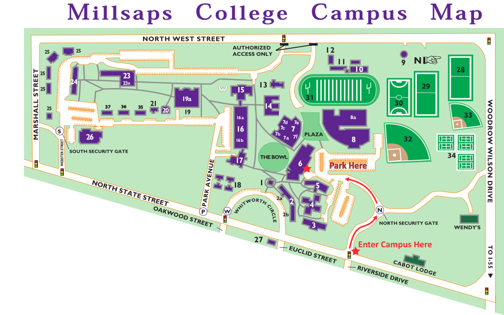 Parking Map for Millsaps College's campus